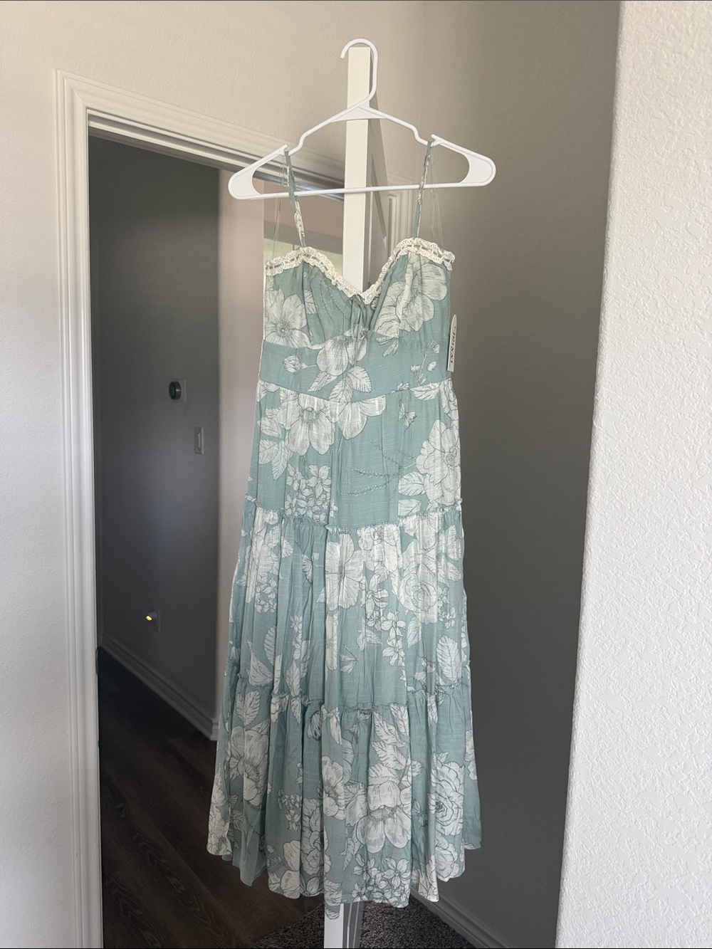 Trixxi Sage Green Floral Maxi Dress with White Print